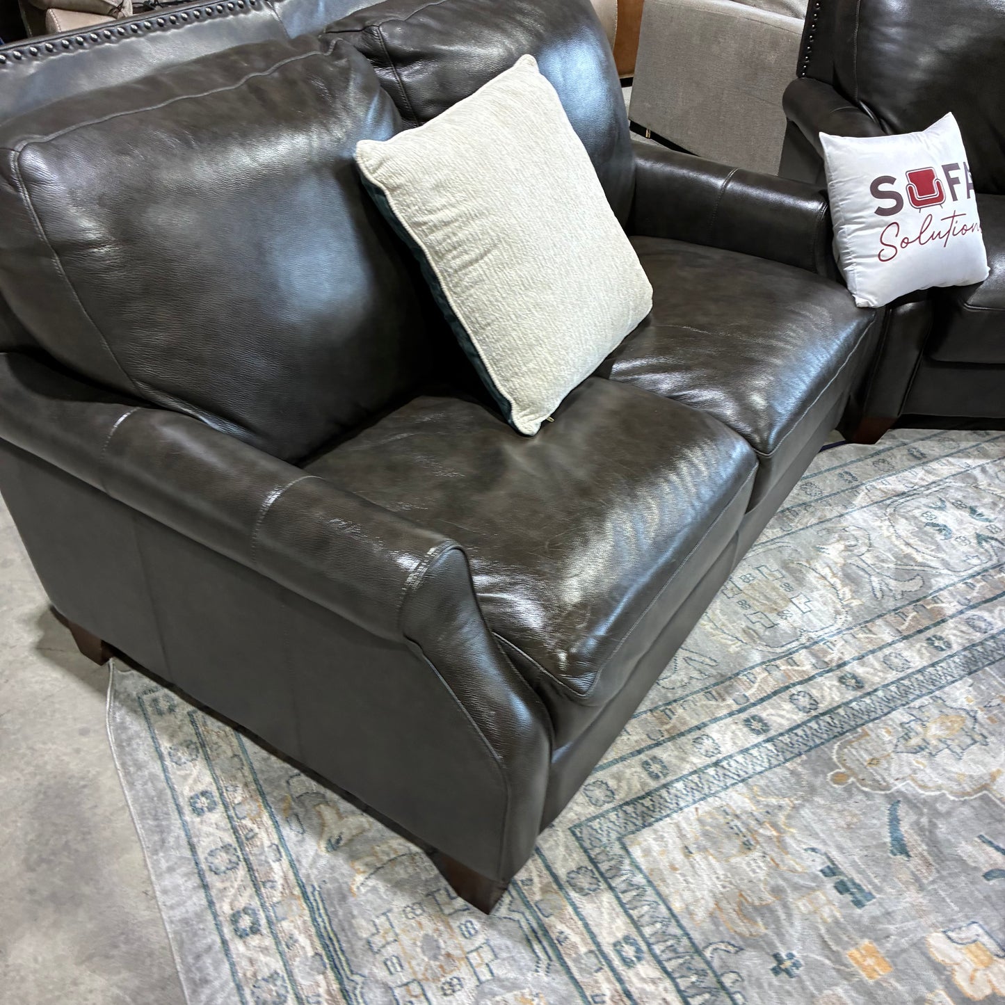 Dark Leather Sofa Set