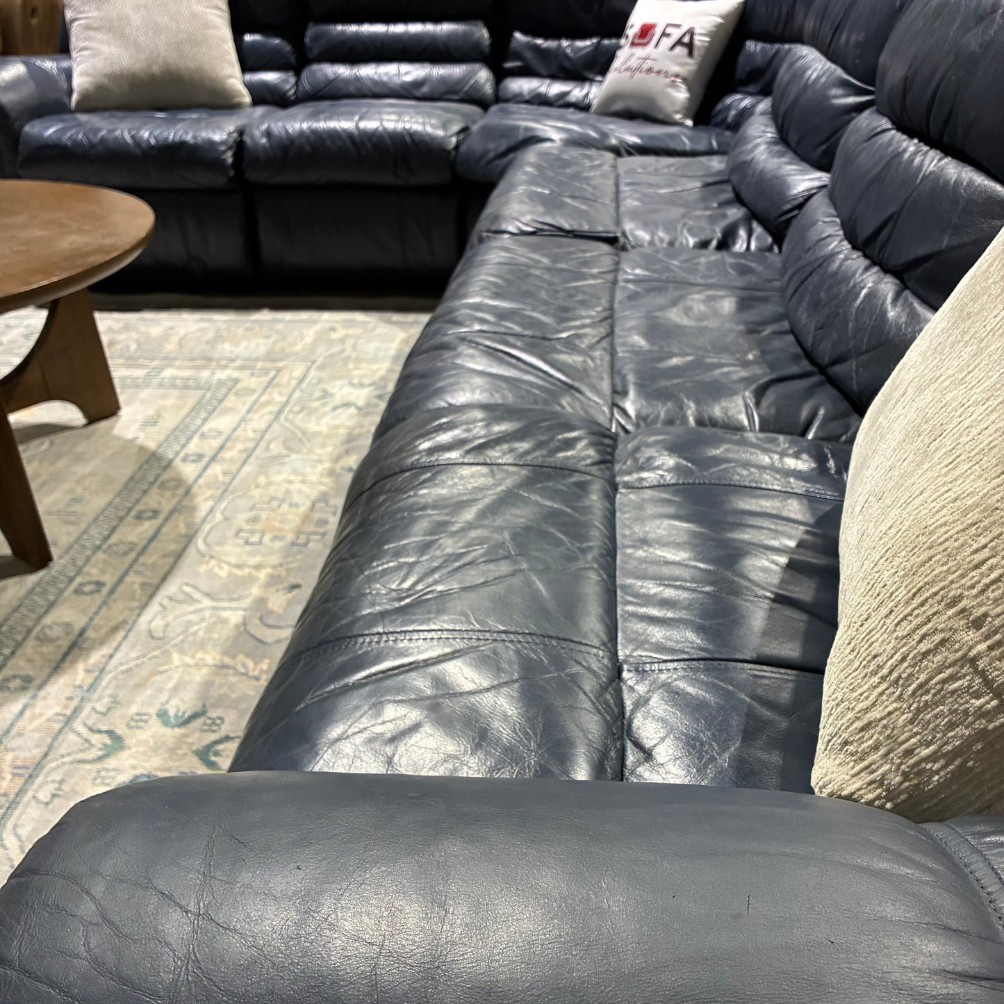 Blue Leather Reclining Sleeper Sectional