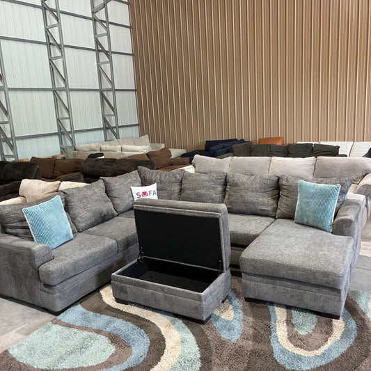 Gray Chaise Sectional & Storage Ottoman