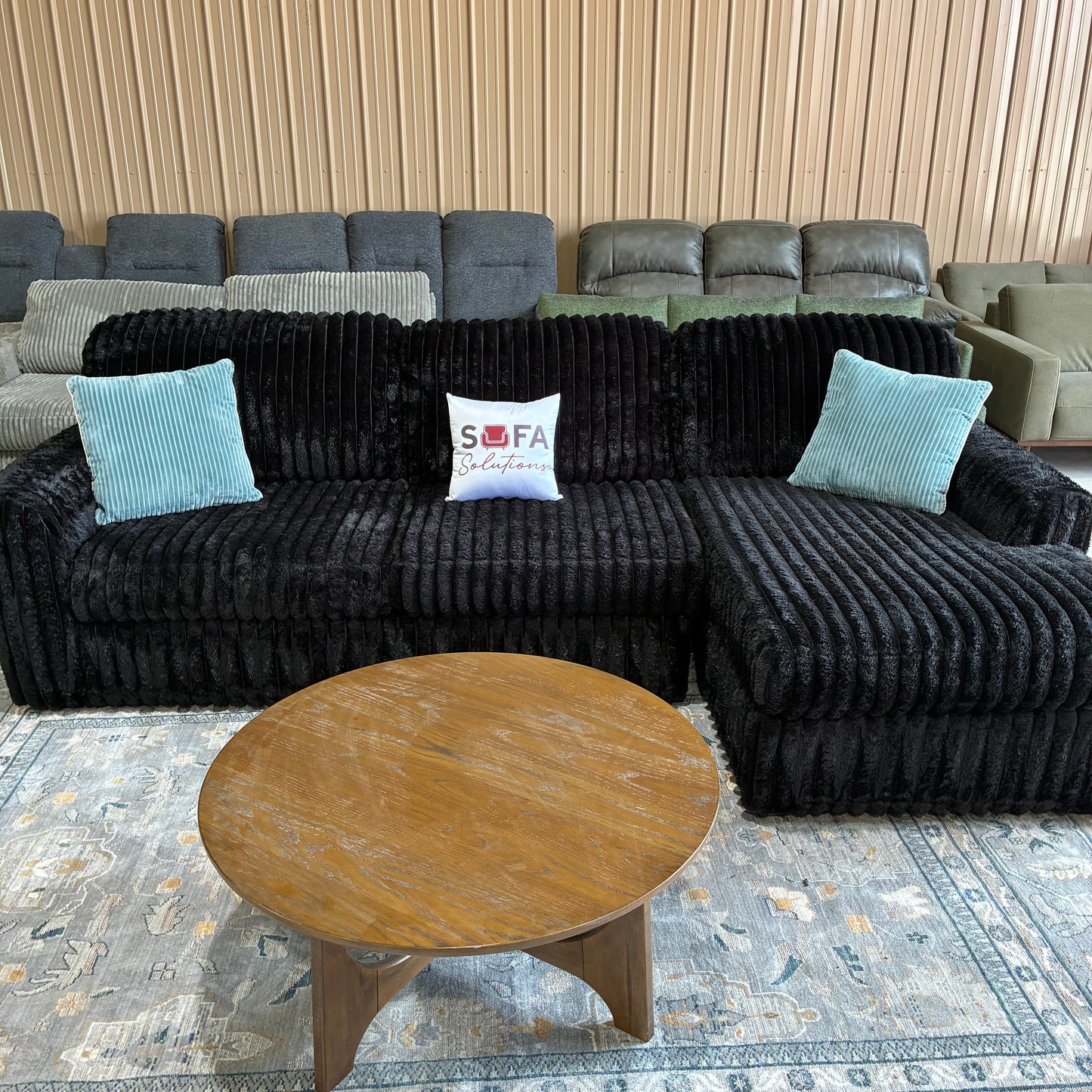 Black Corduroy Chaise Sectional