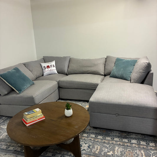 Modular Gray Sectional & Storage Ottoman