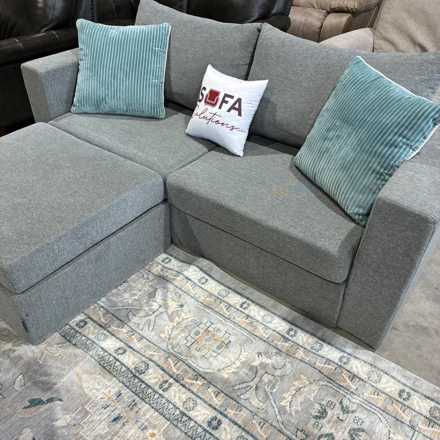 Gray Sofa & Ottoman/Chaise Elephant in a box