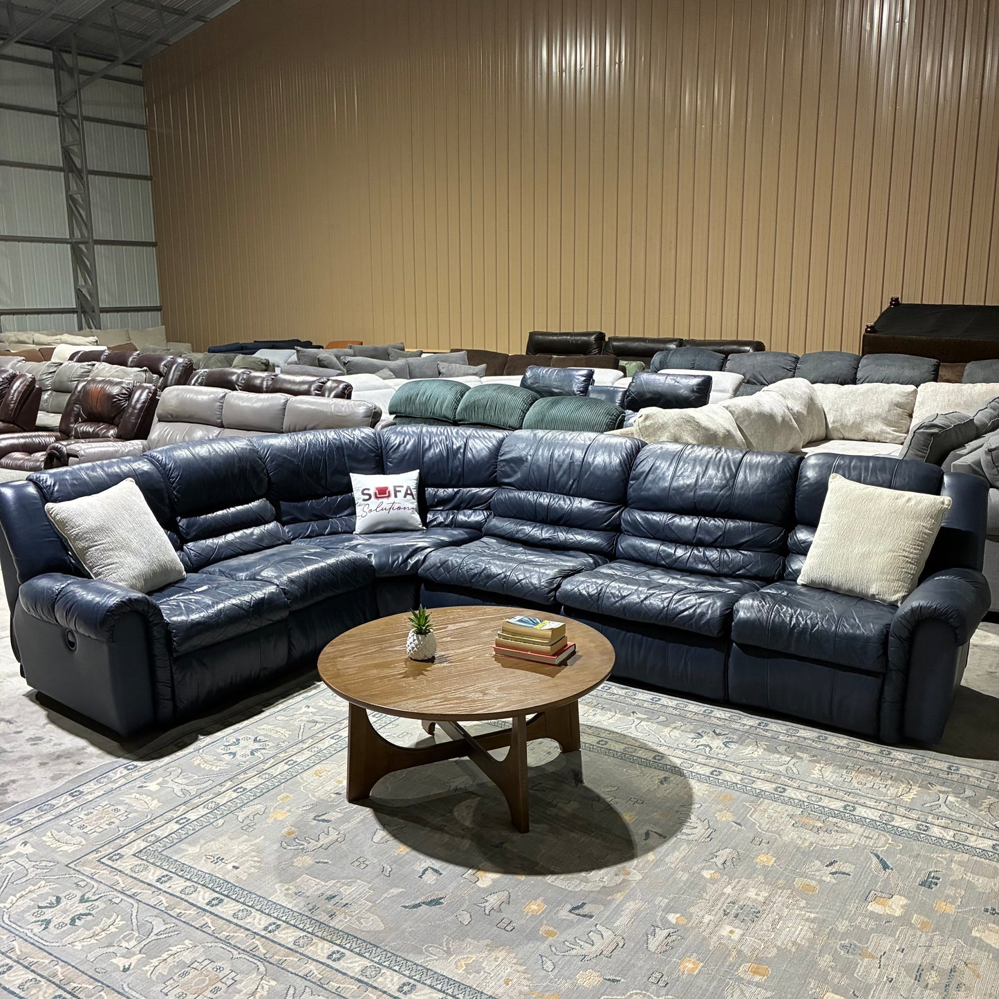 Blue Leather Reclining Sleeper Sectional