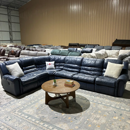 Blue Leather Reclining Sleeper Sectional