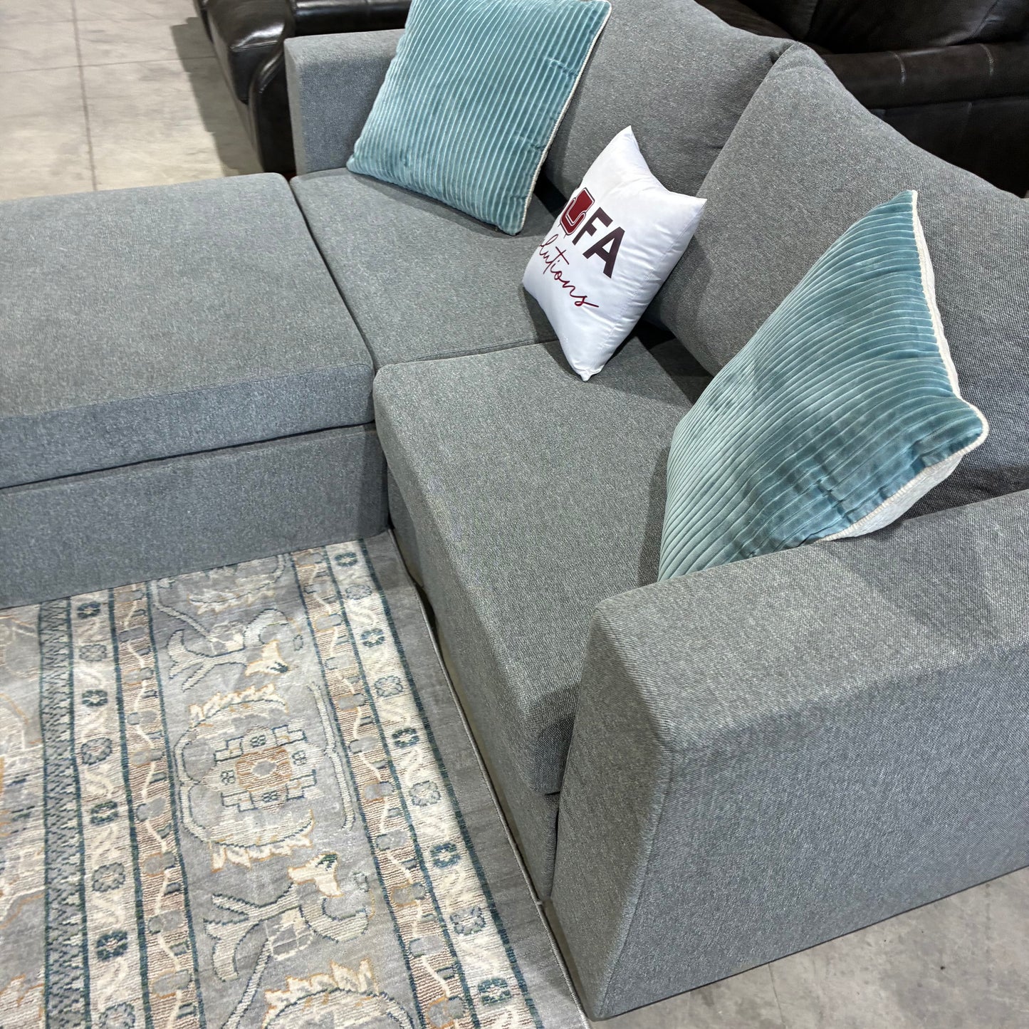 Gray Sofa & Ottoman/Chaise Elephant in a box