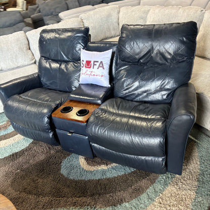 Electric Reclining Navy Leather Sofa