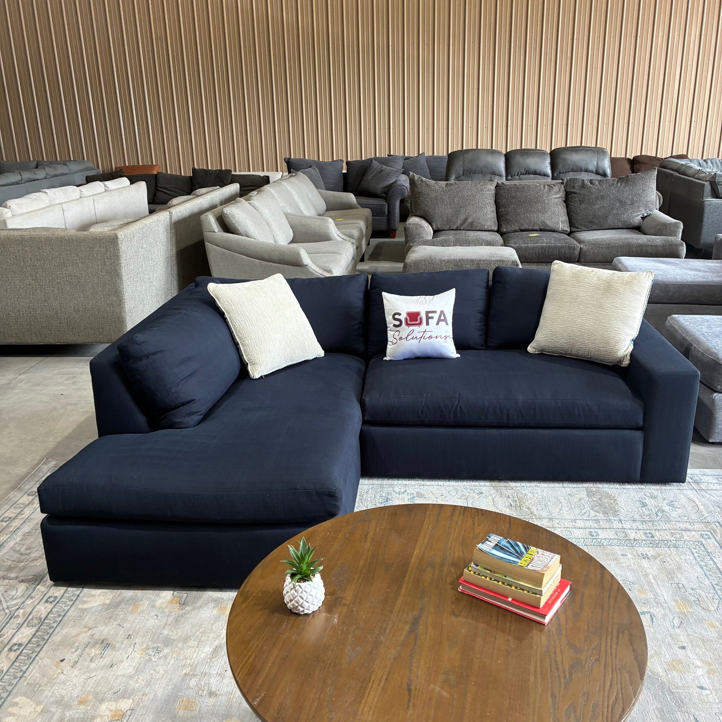 Down Feather Navy Chaise Sectional by Clad Home