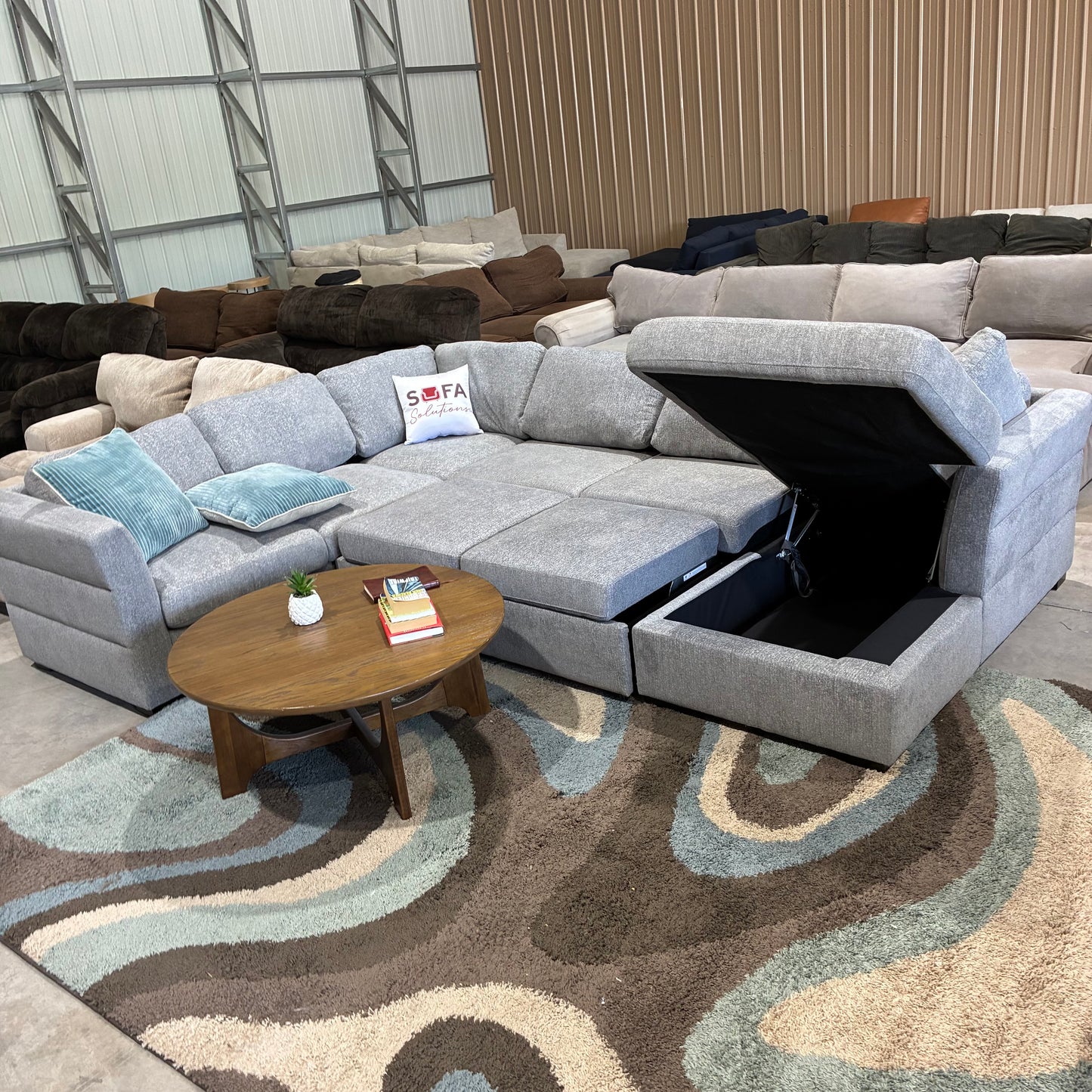 Gray Chaise Sectional with Pullout & Storage