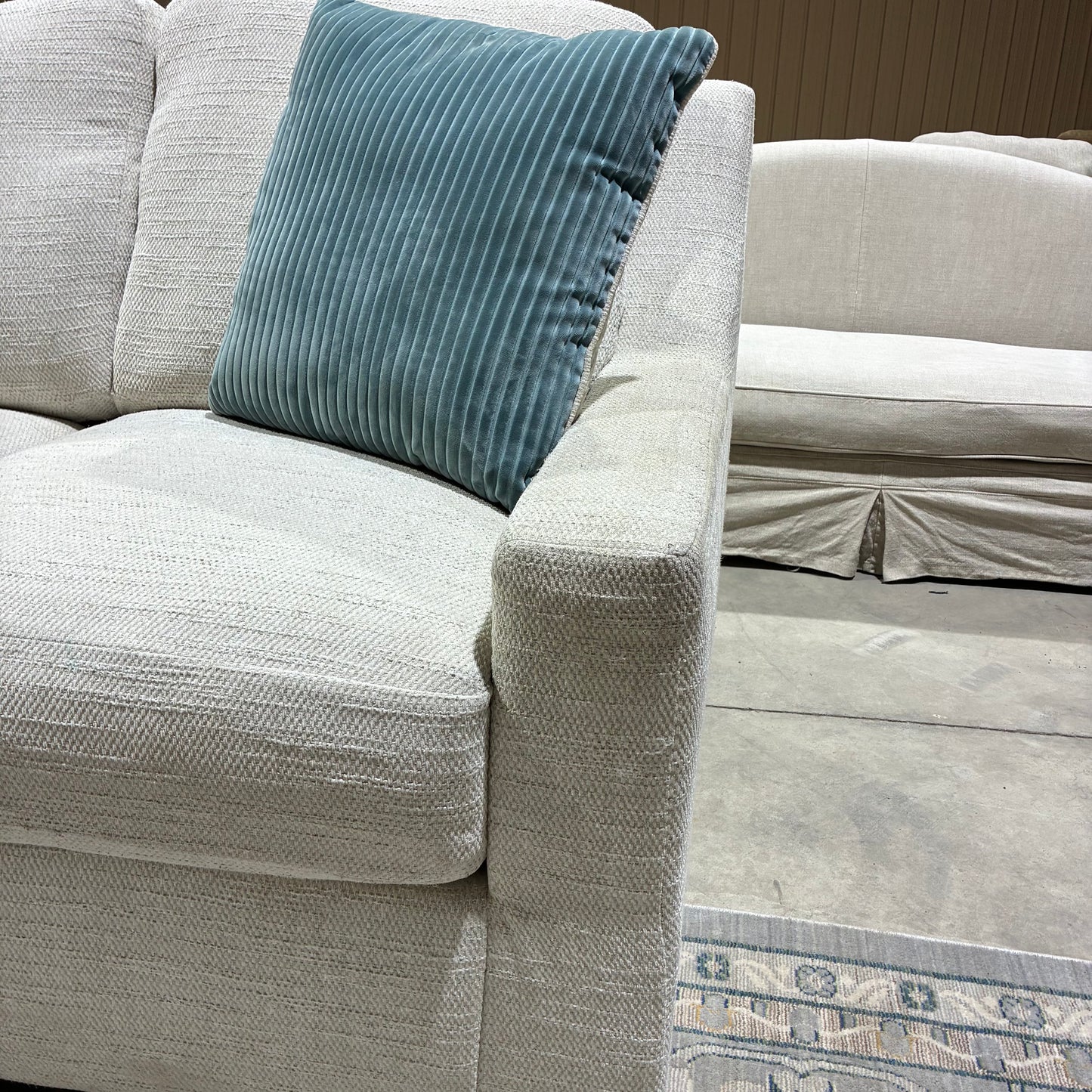 Cream Corner Sectional Sofa & Ottoman