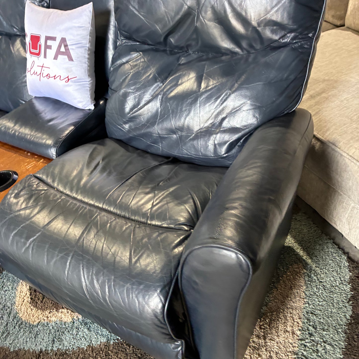 Electric Reclining Navy Leather Sofa