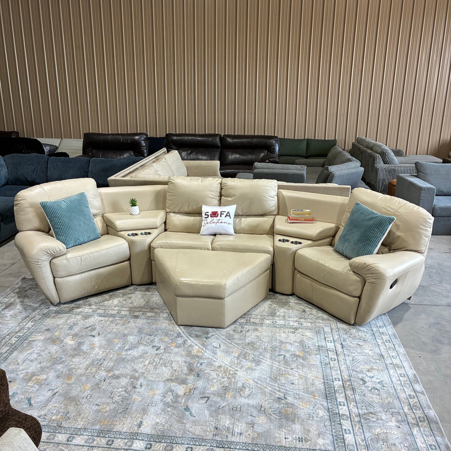 Cream reclining sectional