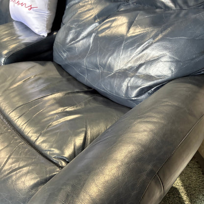 Electric Reclining Navy Leather Sofa
