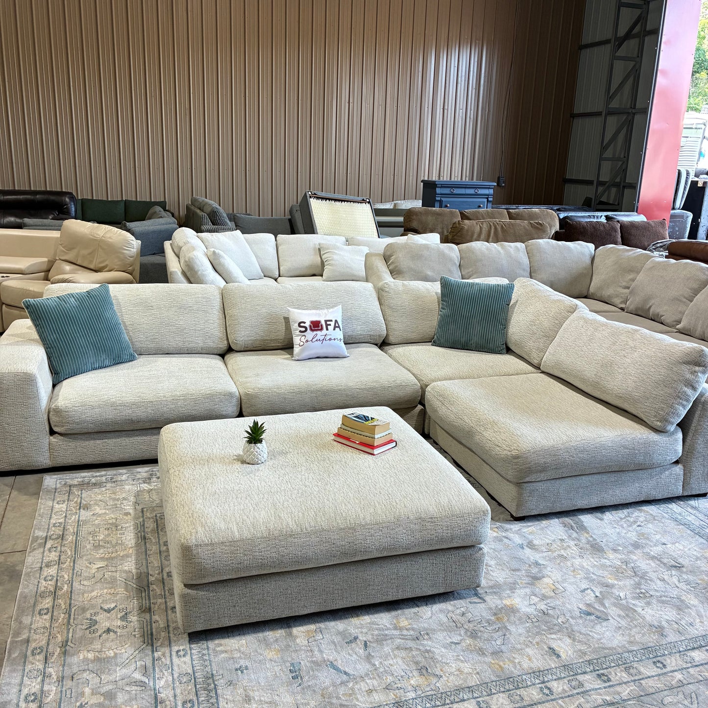 Cream Sectional Sofa & Ottoman