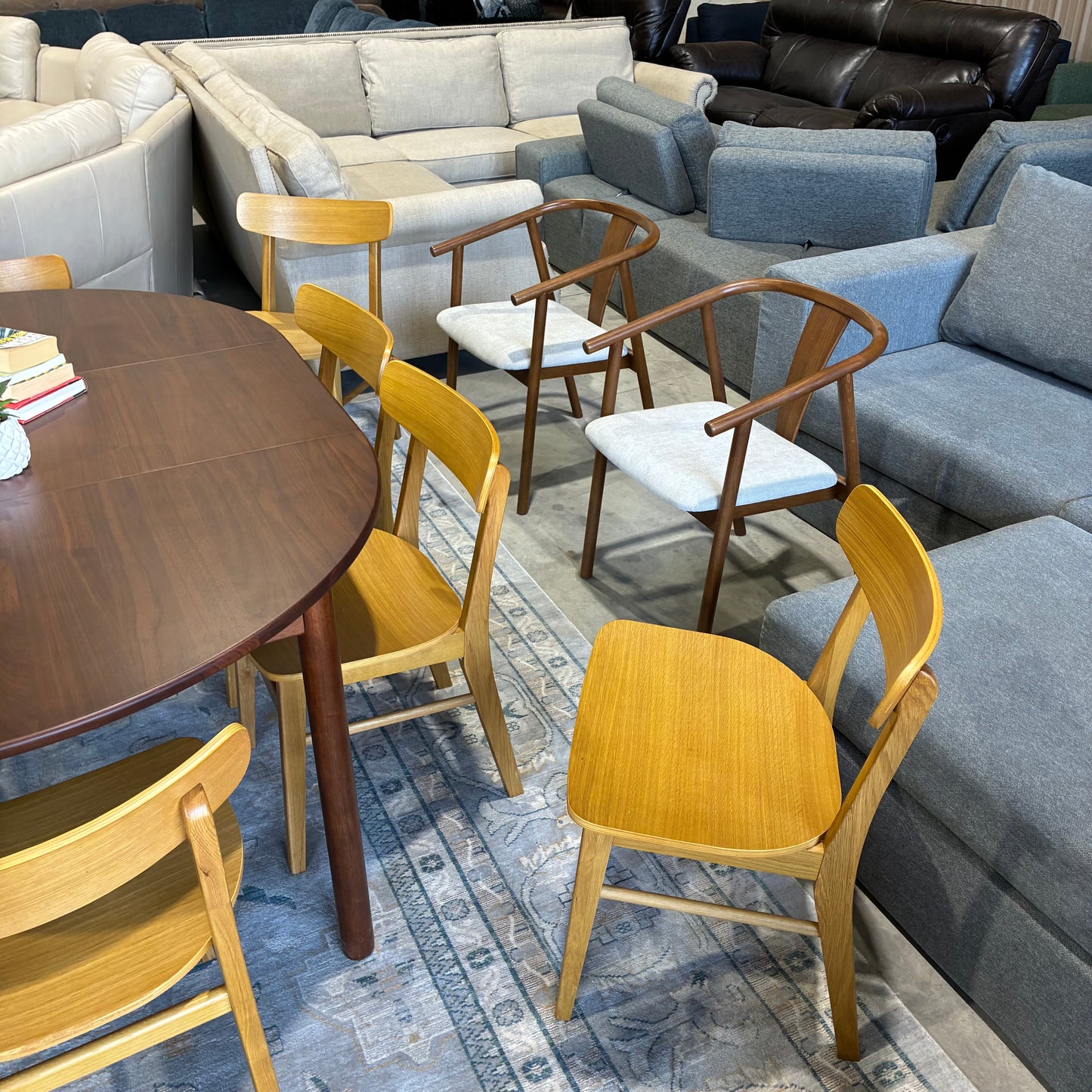 Article Heidi Dining table and 6 Ecole dining Chairs