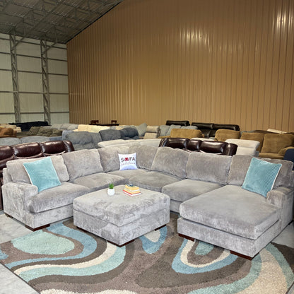 Gray Chaise Sectional & Storage Ottoman