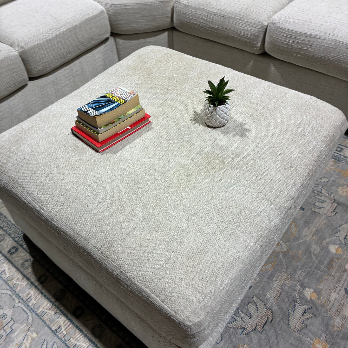 Cream Corner Sectional Sofa & Ottoman