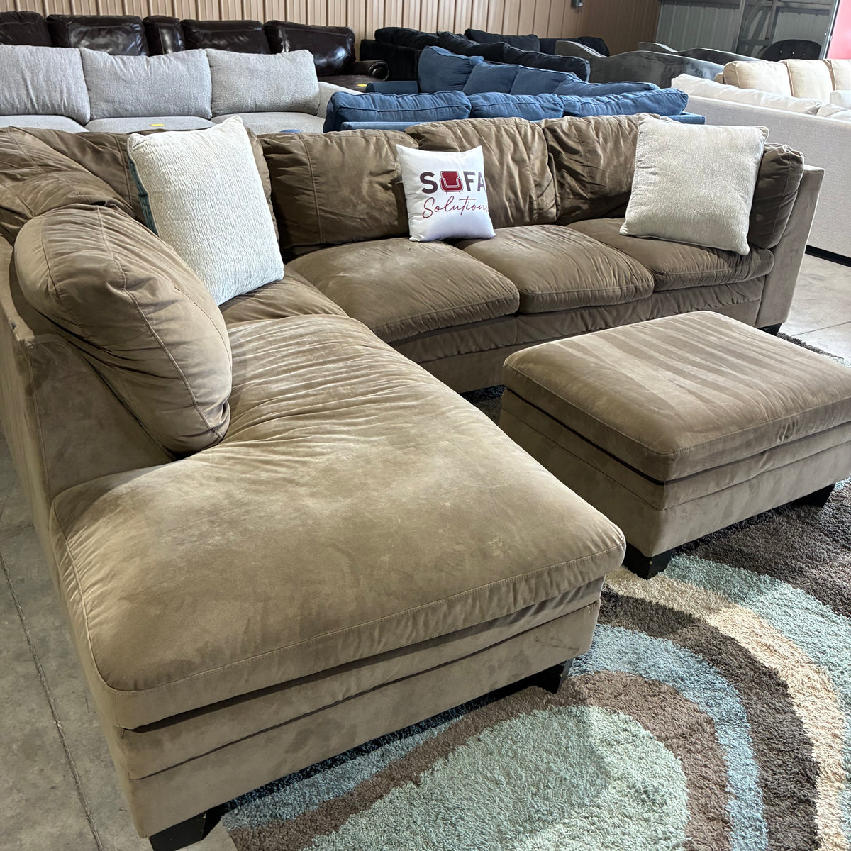 Brown Chaise Sectional & Ottoman