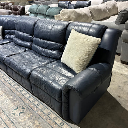 Blue Leather Reclining Sleeper Sectional