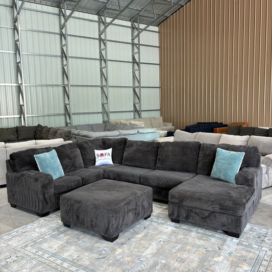 Charcoal Gray Chaise Sectional & Ottoman