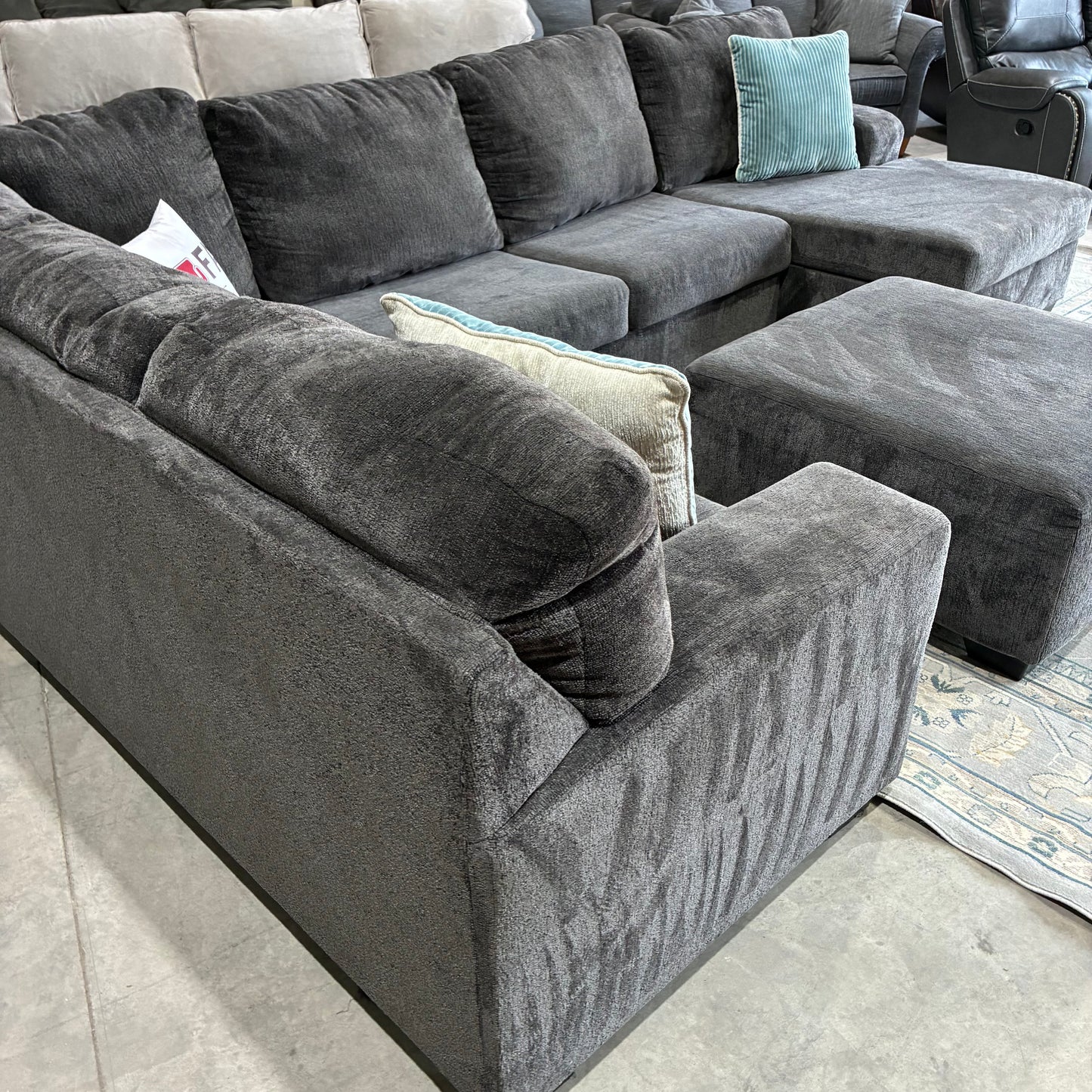 Charcoal Gray Chaise Sectional & Ottoman