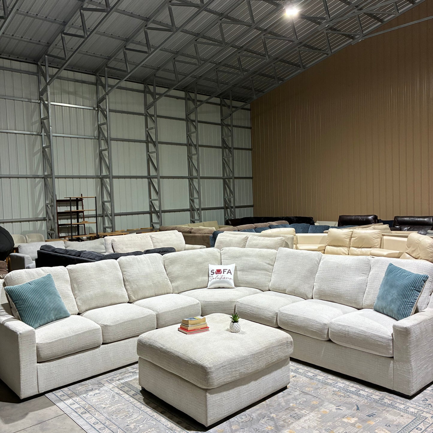 Cream Corner Sectional Sofa & Ottoman