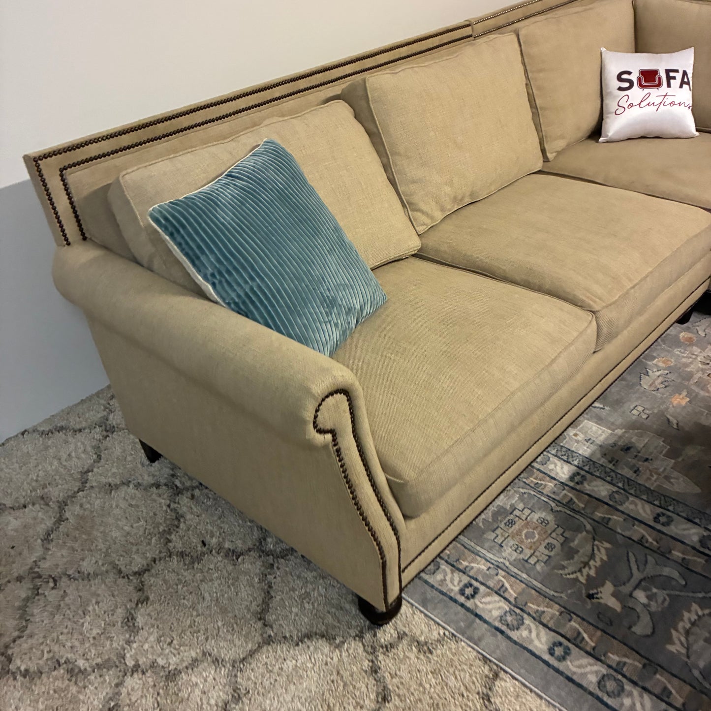 Beige Corner Sectional with Nailhead Trim by Bernhardt