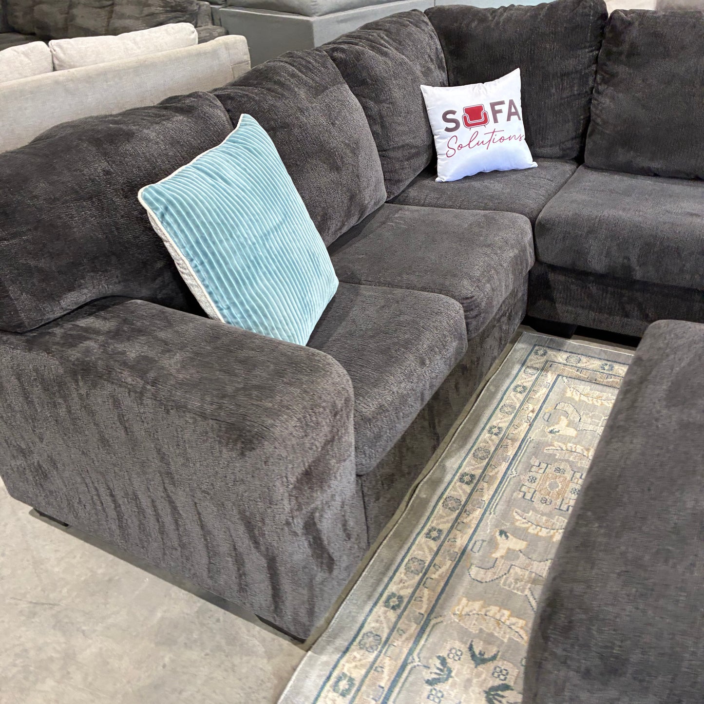 Charcoal Gray Chaise Sectional & Ottoman
