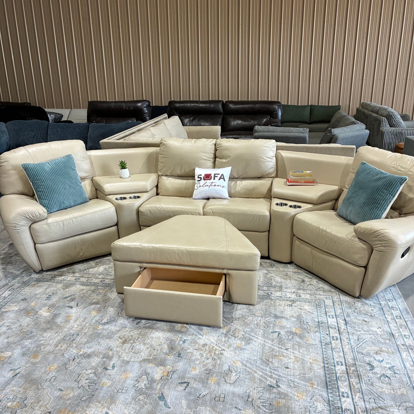 Cream reclining sectional
