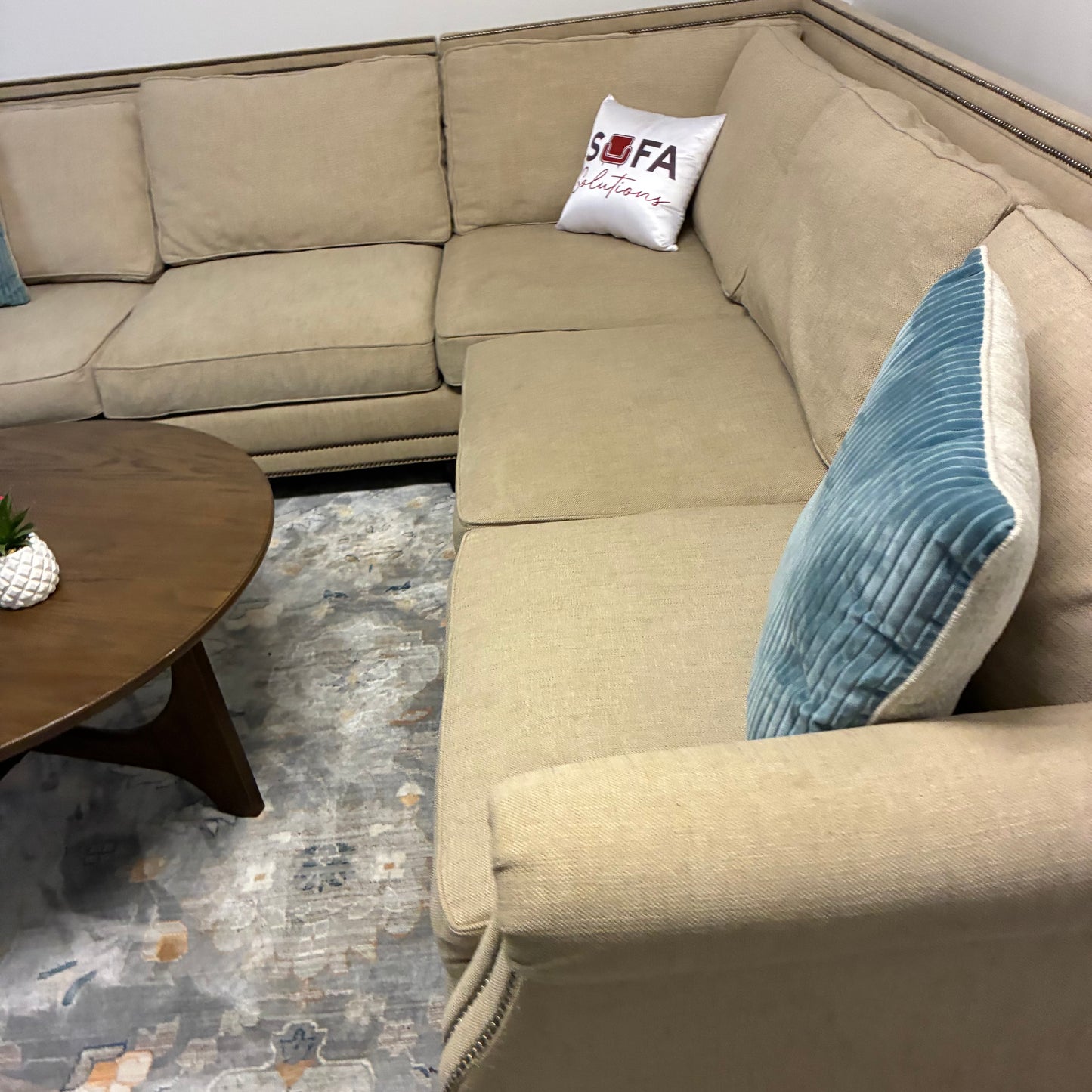 Beige Corner Sectional with Nailhead Trim by Bernhardt