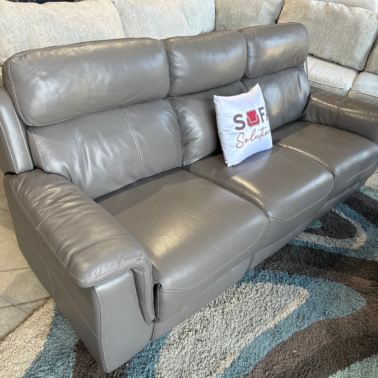 Gray Leather Electric Reclining Sofa