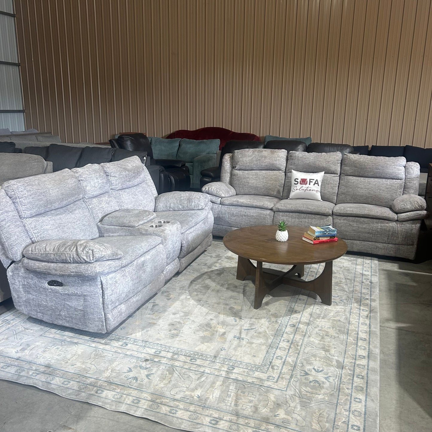 Light Gray Electric Reclining Sofa Set