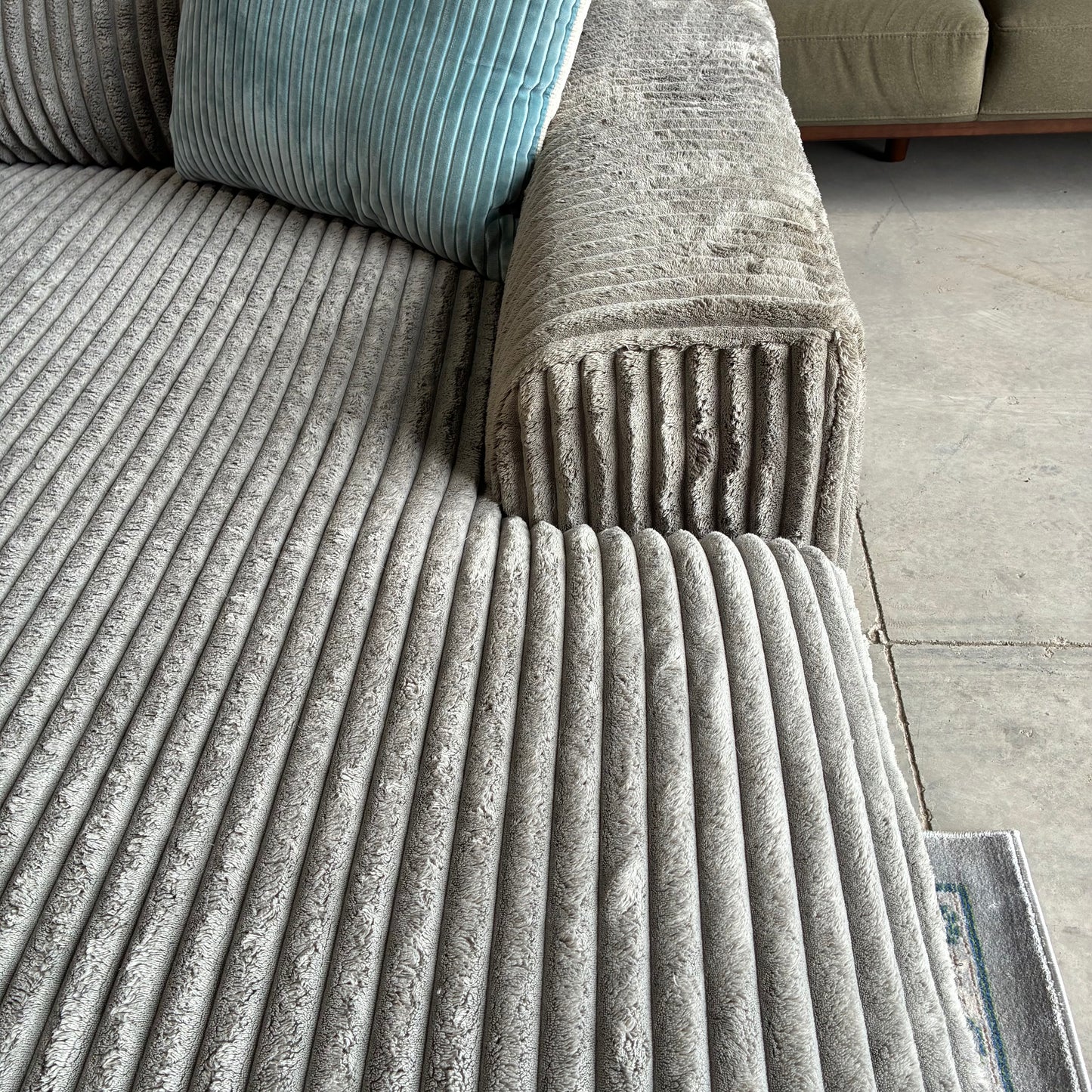Gray Corduroy Chaise Sectional