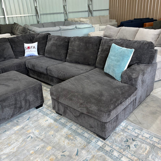 Charcoal Gray Chaise Sectional & Ottoman