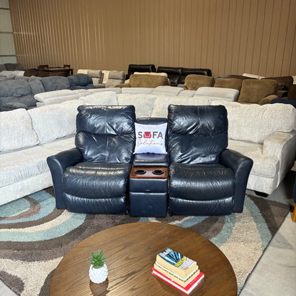 Electric Reclining Navy Leather Sofa