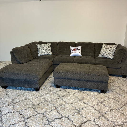 Gray L Sectional & Storage Ottoman