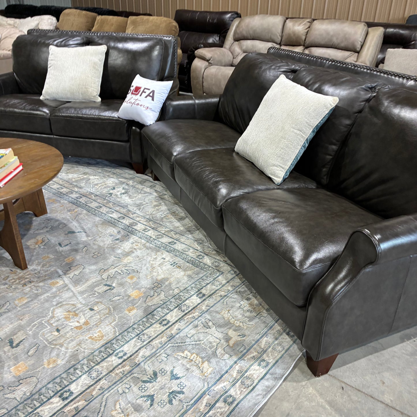 Dark Leather Sofa Set