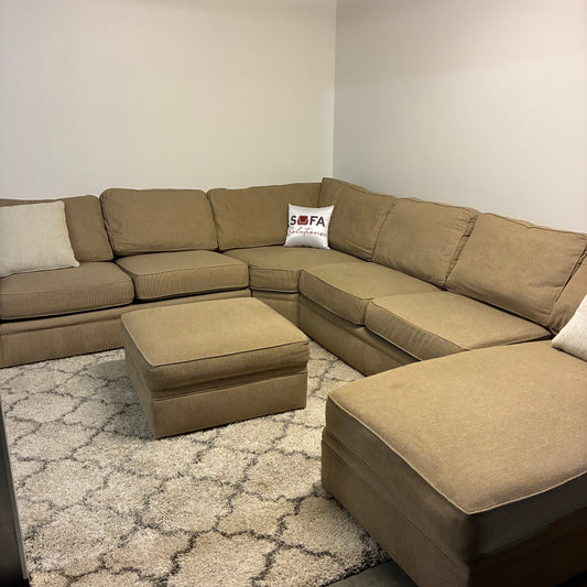 Beige Sectional with Chaise & Storage Ottoman by Broyhill