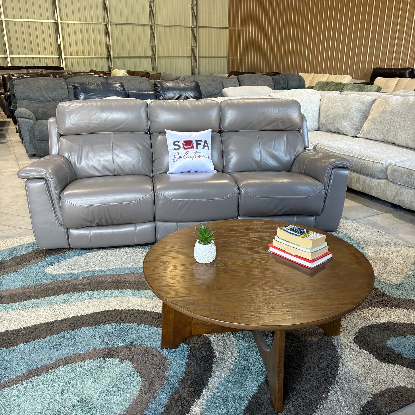 Gray Leather Electric Reclining Sofa