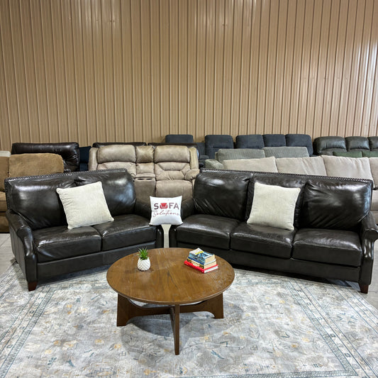 Dark Leather Sofa Set