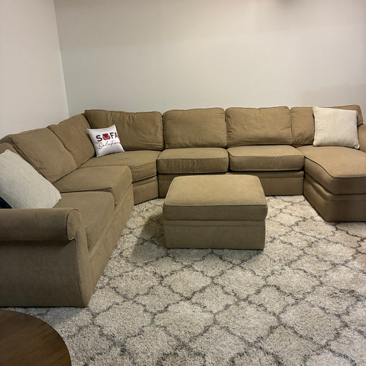 Beige Sectional with Chaise & Storage Ottoman by Broyhill
