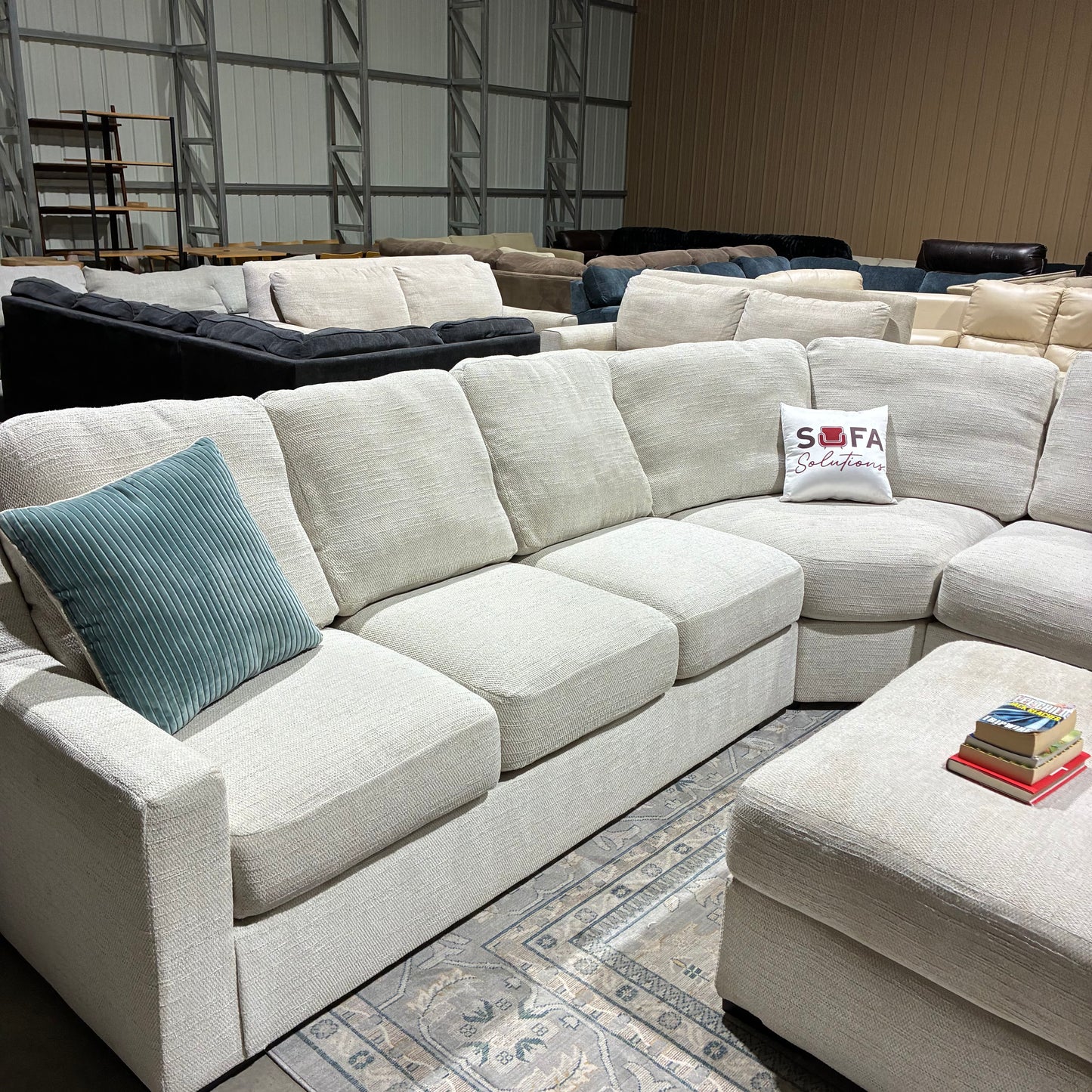 Cream Corner Sectional Sofa & Ottoman