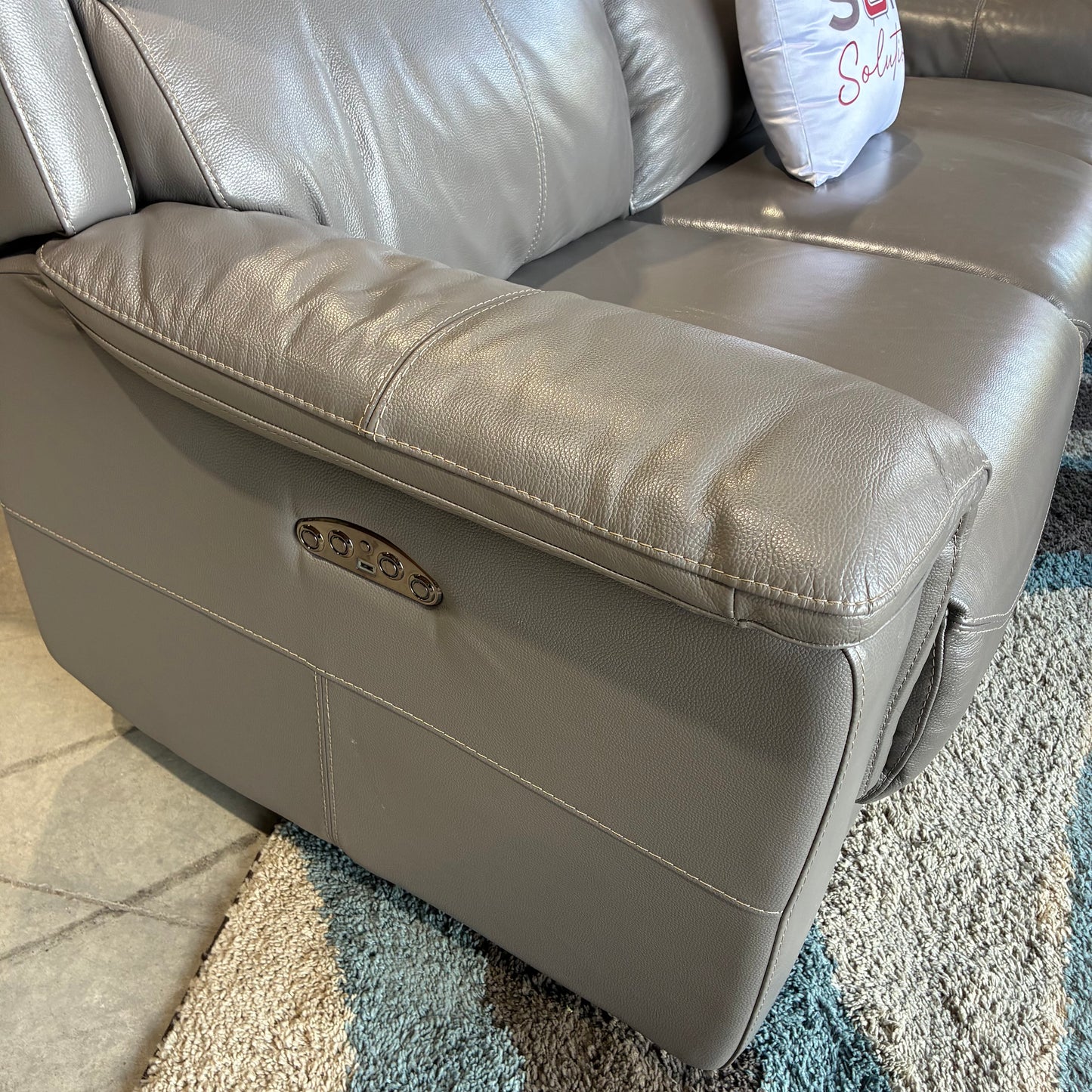 Gray Leather Electric Reclining Sofa