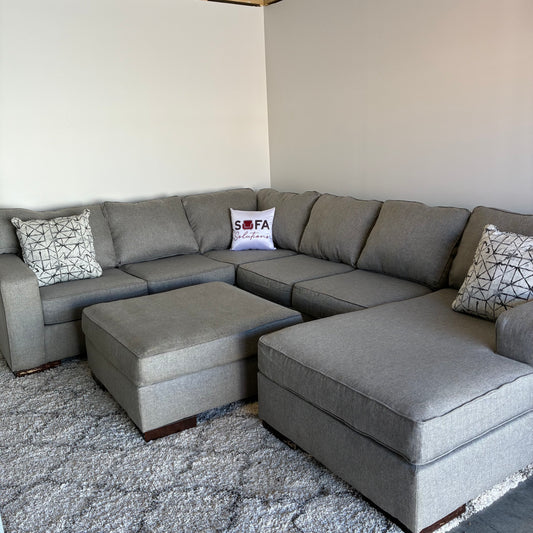 Gray Sectional with Chaise & Ottoman