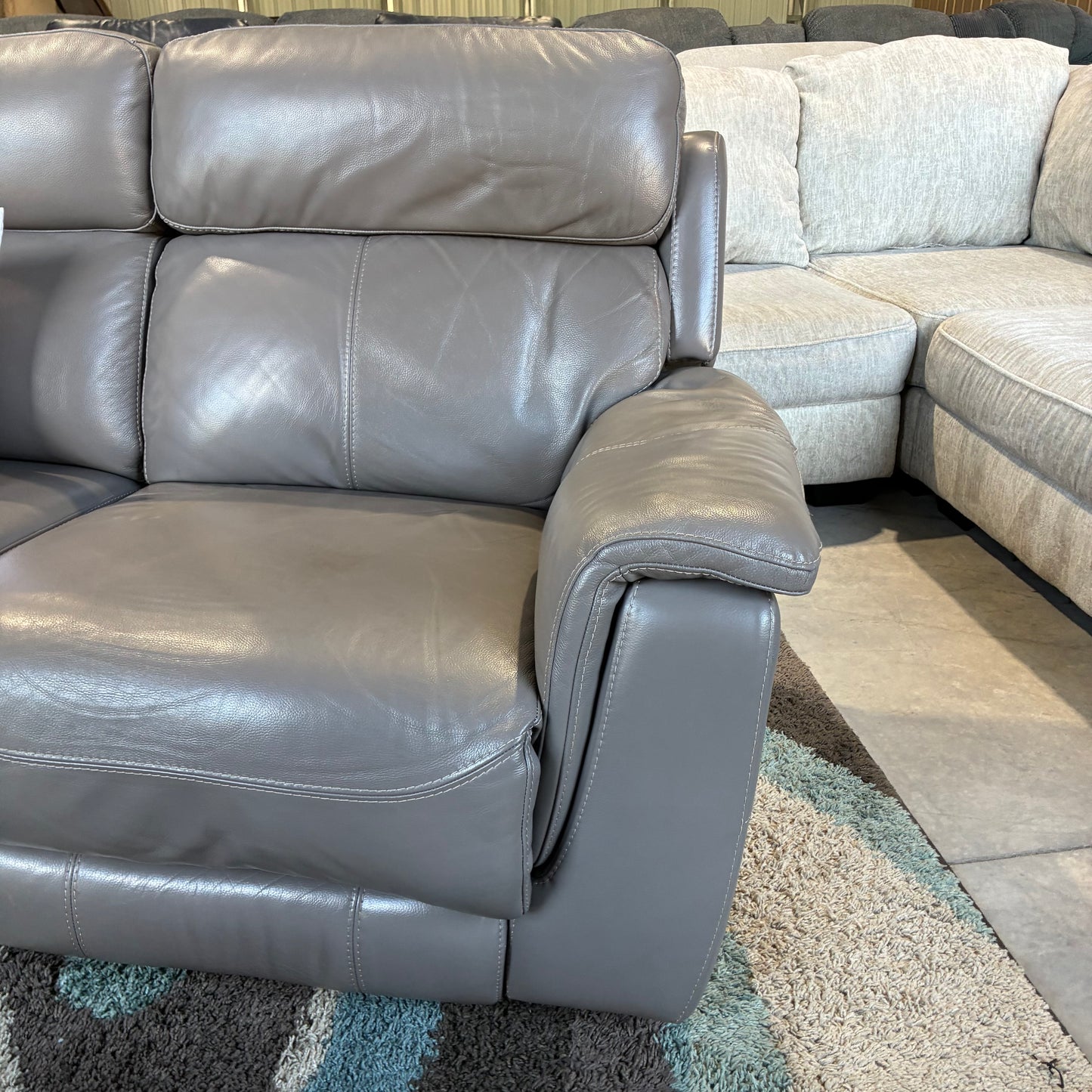 Gray Leather Electric Reclining Sofa