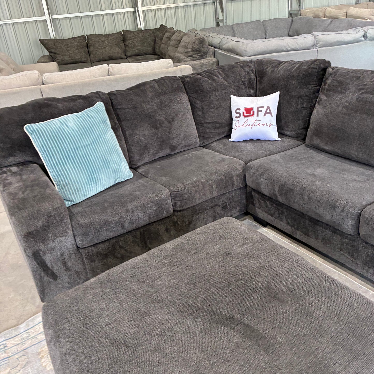 Charcoal Gray Chaise Sectional & Ottoman