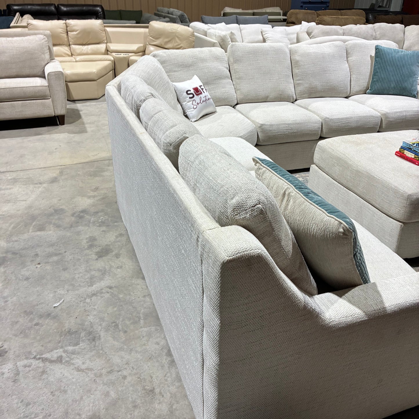 Cream Corner Sectional Sofa & Ottoman