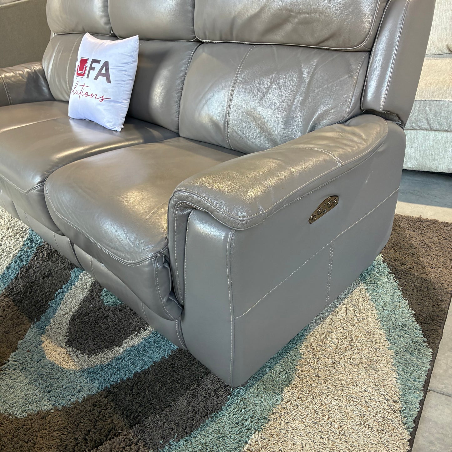 Gray Leather Electric Reclining Sofa