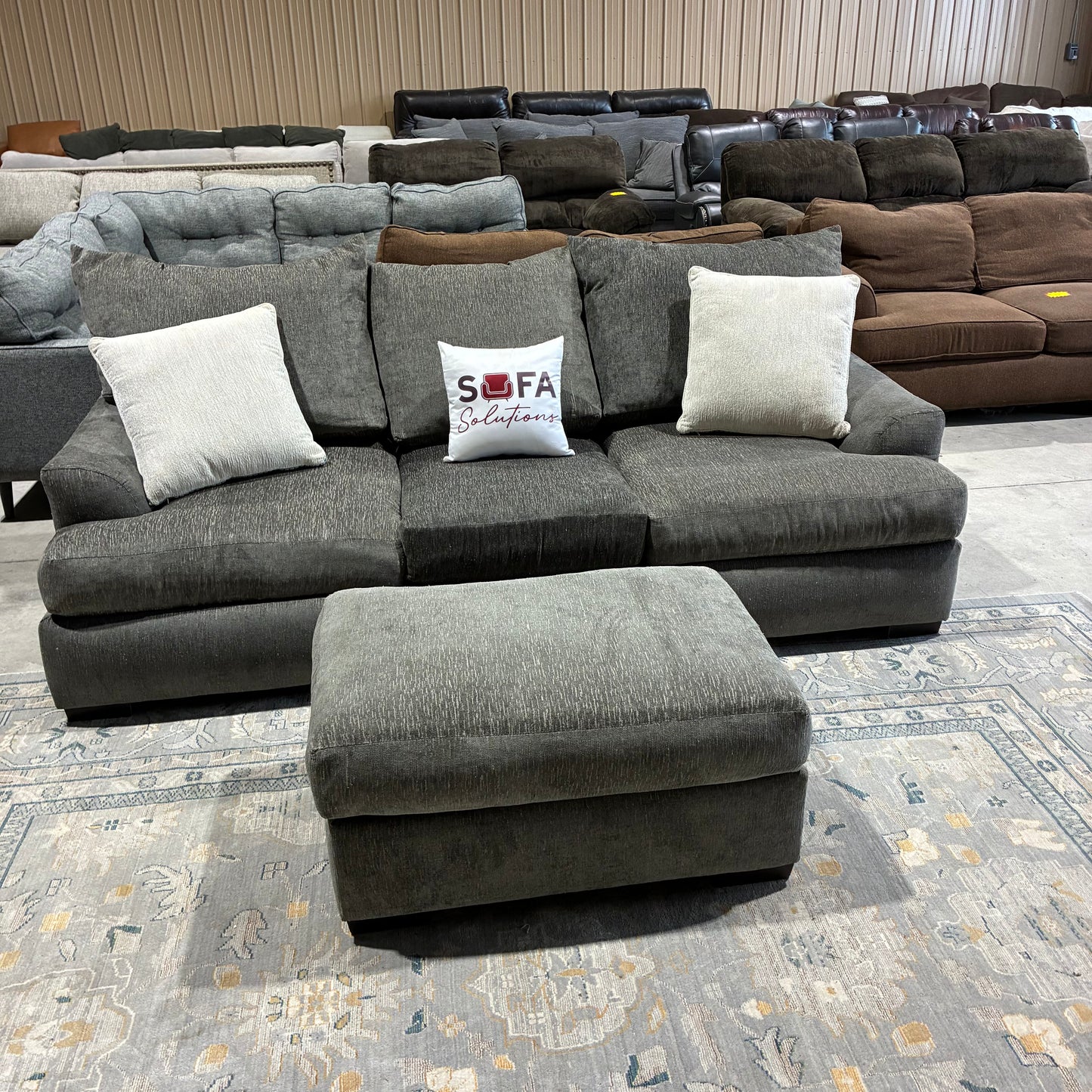 Gray Sofa & Ottoman