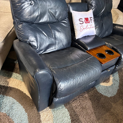 Electric Reclining Navy Leather Sofa