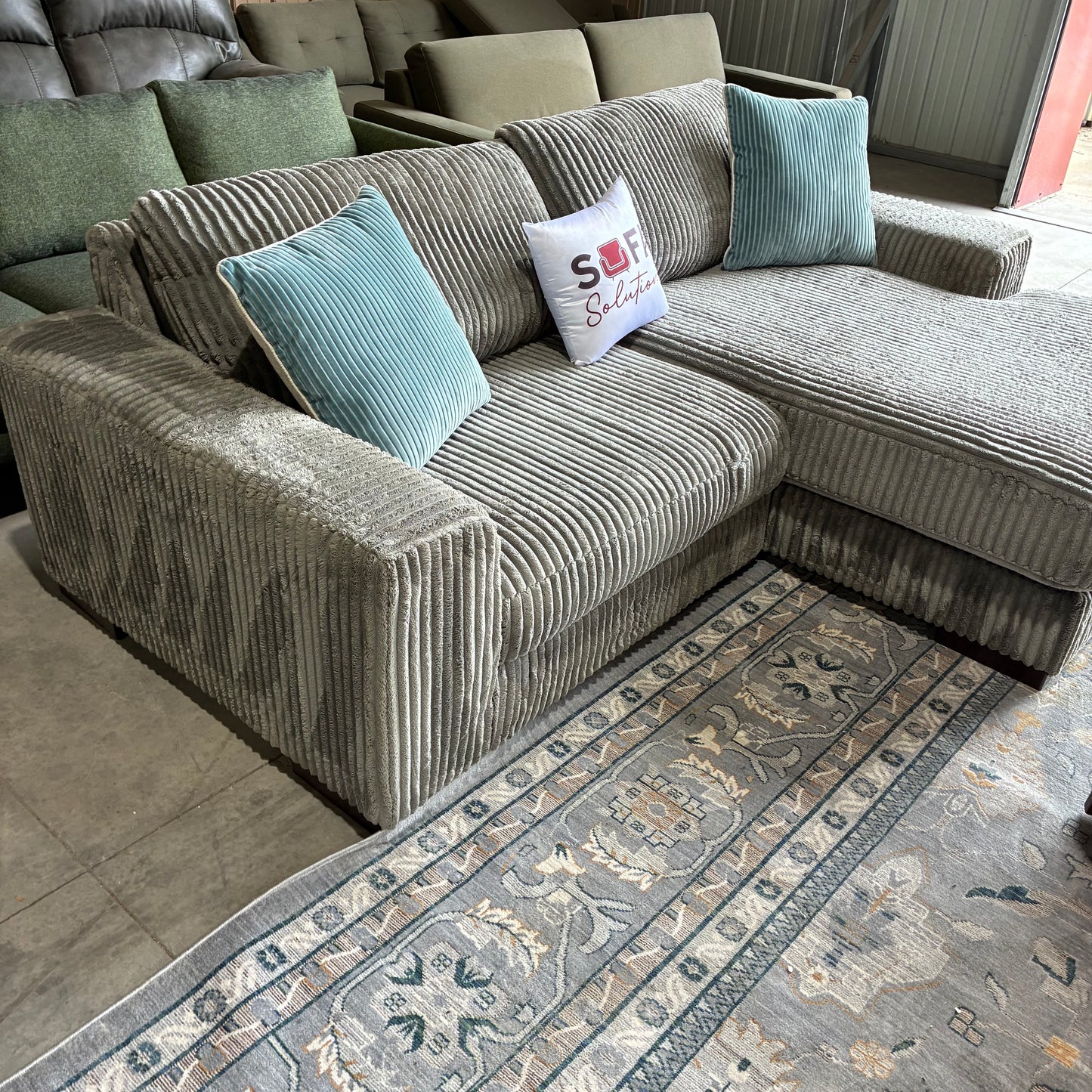 Gray Corduroy Chaise Sectional